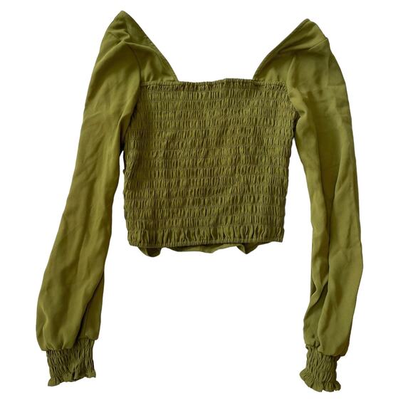 Open Edit Ruched Crop Top Olive Size Medium - Picture 3 of 5